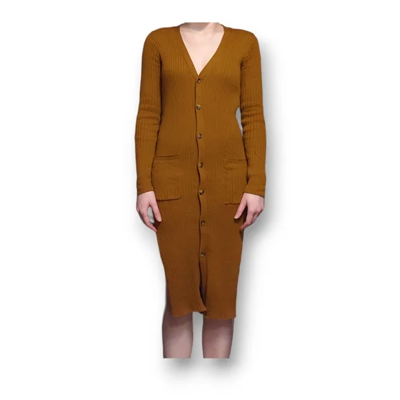 Forever 21 | Dresses | Forever 2 Long Sleeve Ribbed V Neck Button Front Sweater  Dress | Poshmark